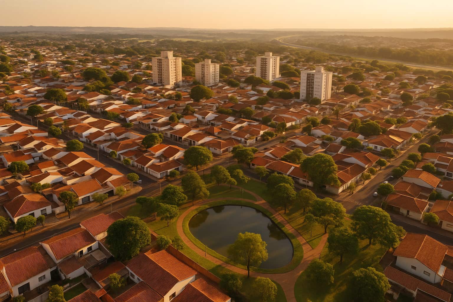 Vista aérea de bairro residencial arborizado na zona sul de Campinas