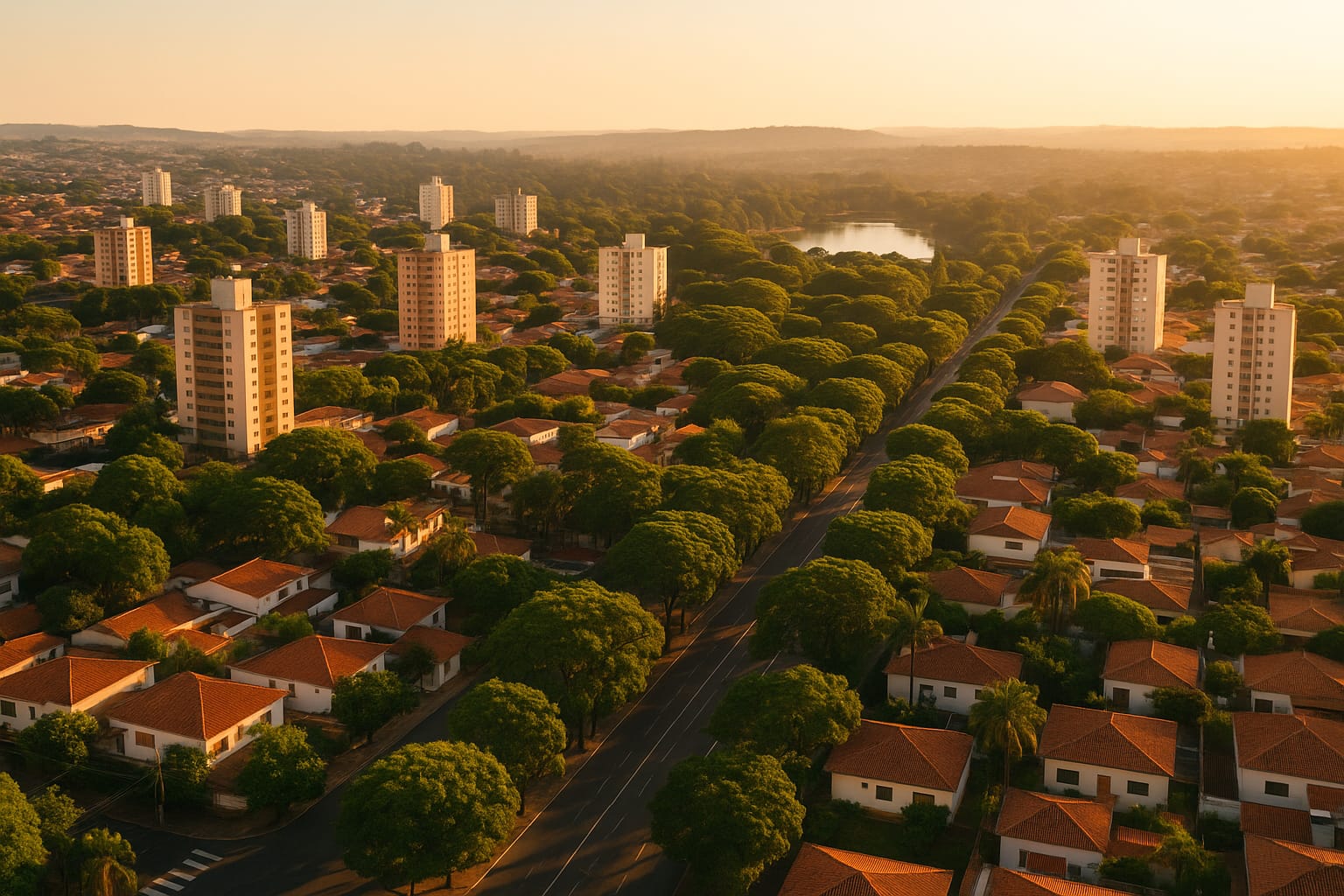 Vista aérea de bairros residenciais arborizados em Campinas
